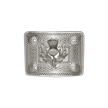 Celtic Design Buckle Raised Bosses - Antique Silver - With Thistle Crest