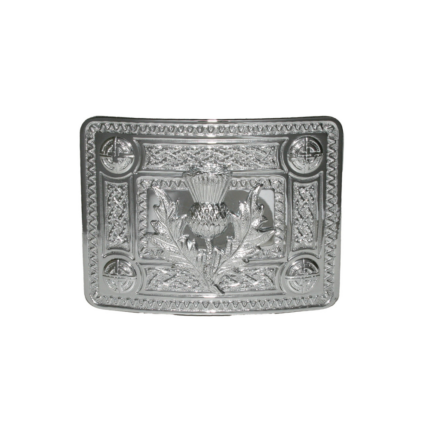 Celtic Design Buckle Raised Bosses - Chrome Plated - With Thistle Crest