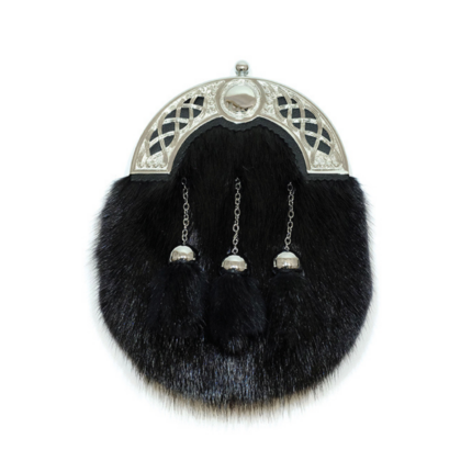 Dress Sporran with Pierced Celtic Design Cantle -  Suede Lining - 3 Chain & Cups - Polished