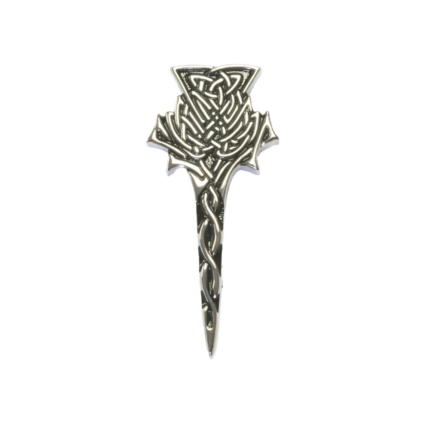 Highland Thistle Kilt Pin - Chrome Plate - Blacked - In Black Kilt Pin Box