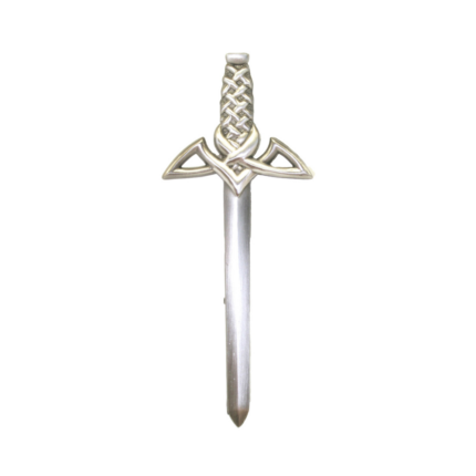 Modern Claymore Kilt Pin - Antique Silver - In Black Kilt Pin Box