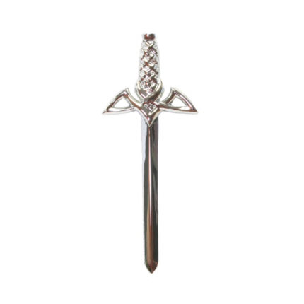 Modern Claymore Kilt Pin - Chrome - In Black Kilt Pin Box